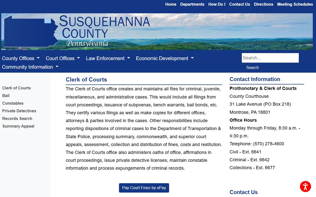 Susquehanna County Prothonotary and Clerk of Courts split record offices