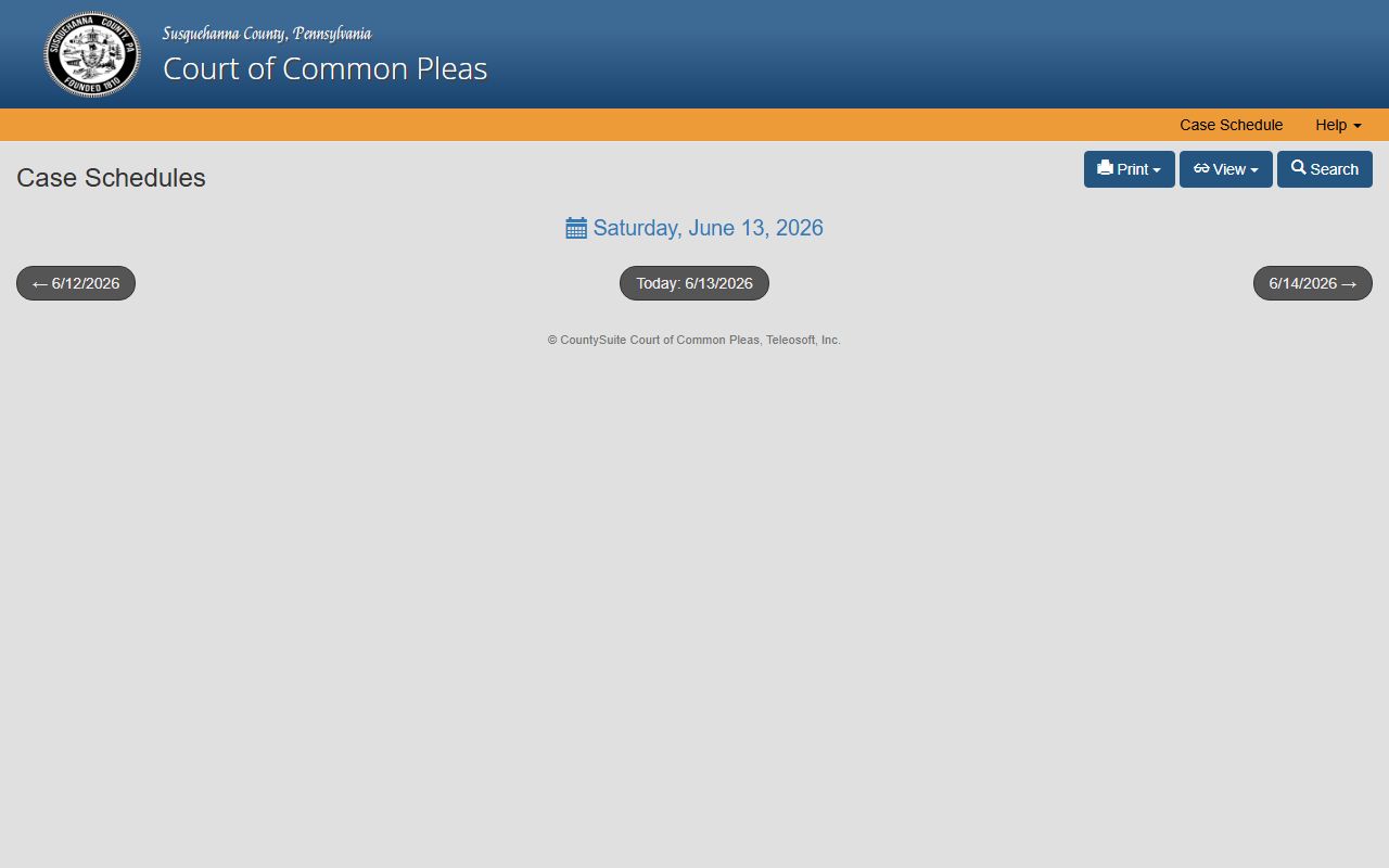 Susquehanna County court dockets public Common Pleas court schedule portal