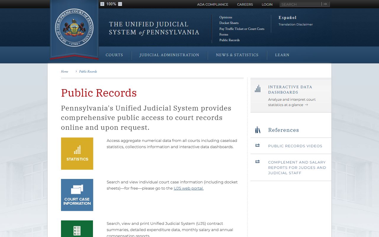 Susquehanna County court records Pennsylvania judiciary public records page