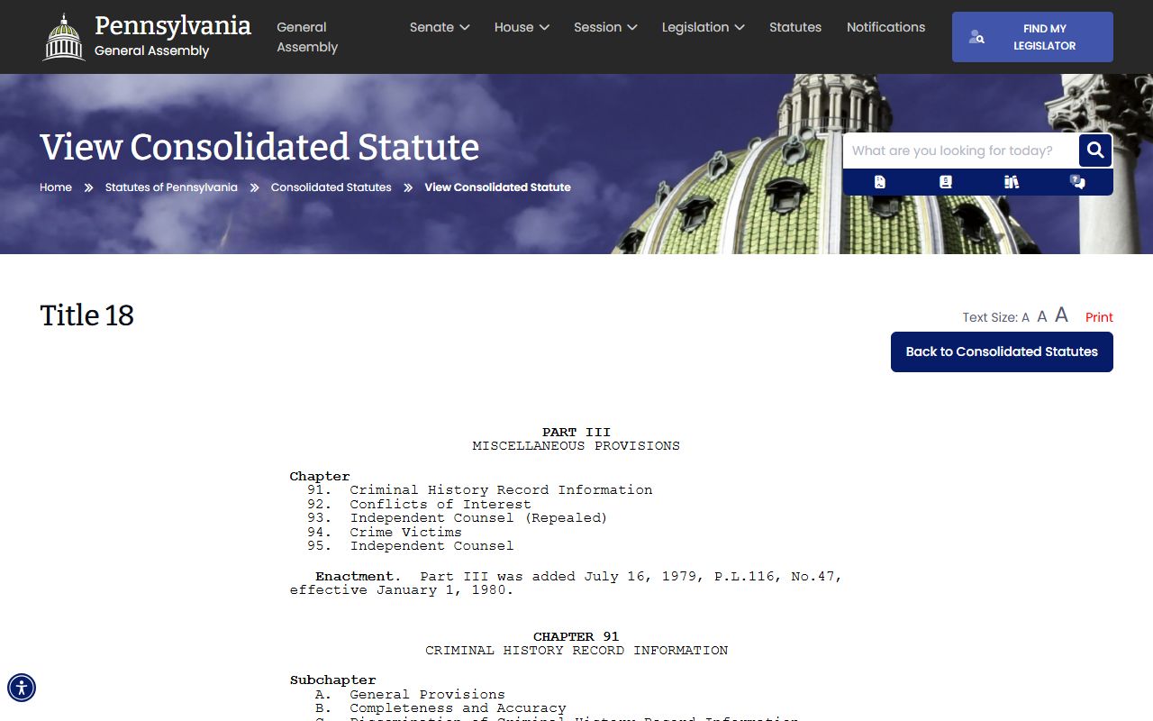 Susquehanna County criminal court records Title 18 Chapter 91 criminal history law