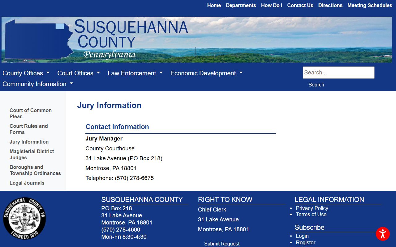 Susquehanna County Court of Common Pleas jury information records