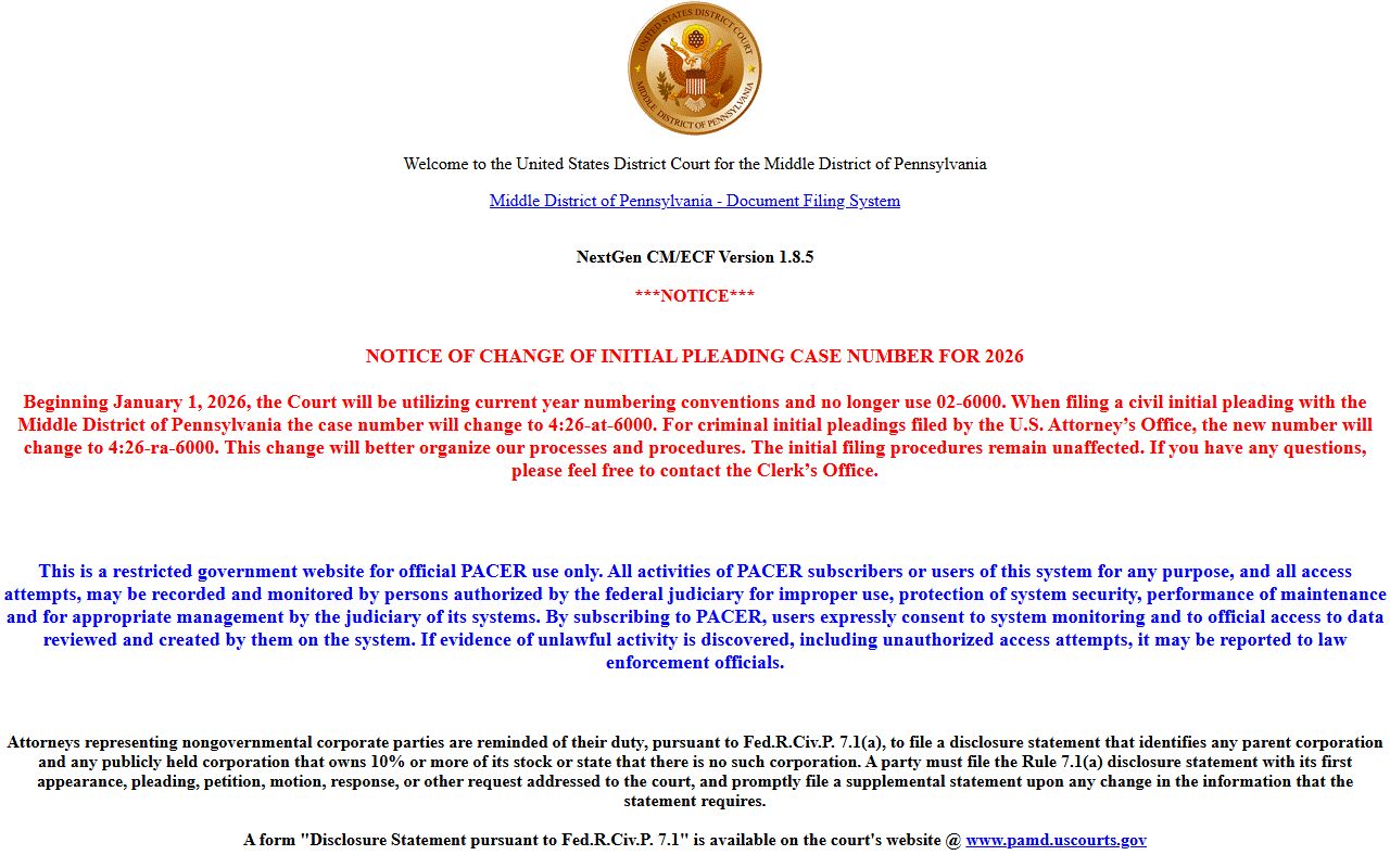 Susquehanna County federal court records CM ECF access