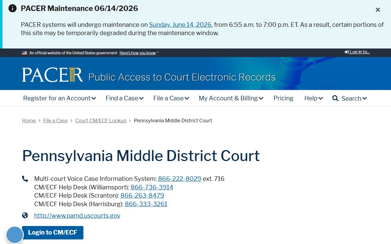Susquehanna County federal court records PACER district lookup
