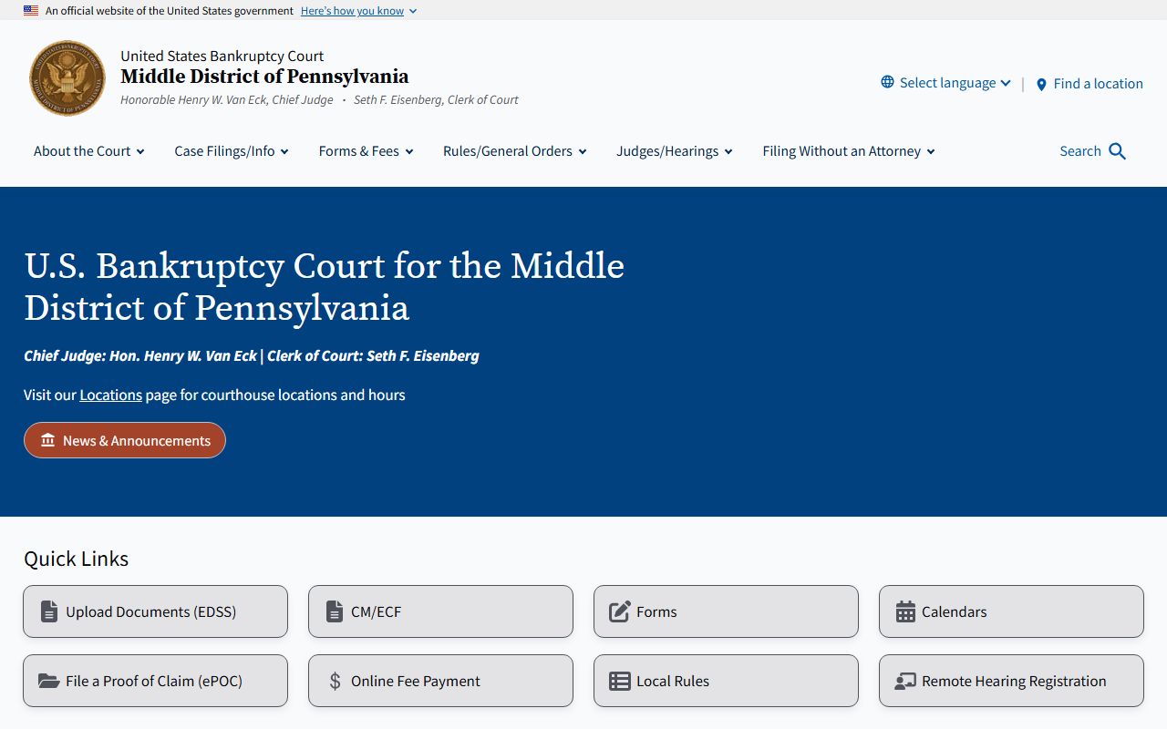 Susquehanna County bankruptcy court records Middle District