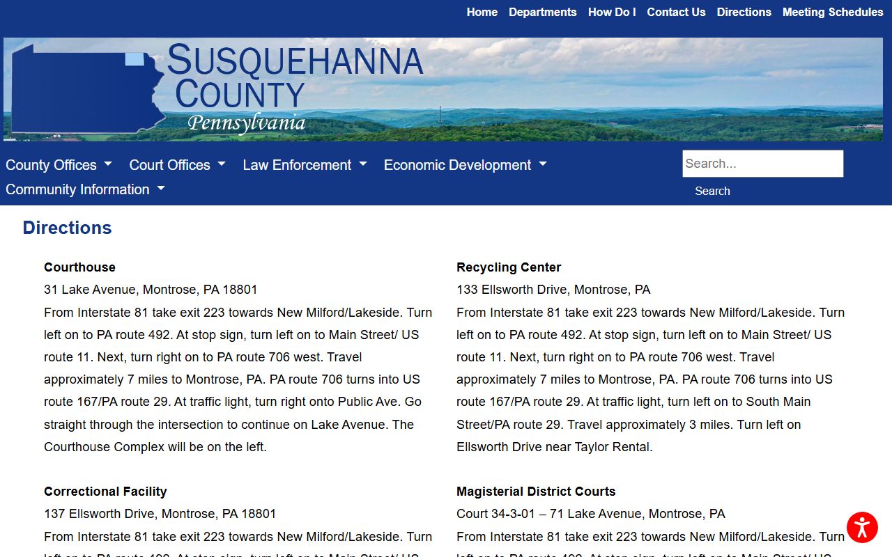 Susquehanna County court records courthouse directions
