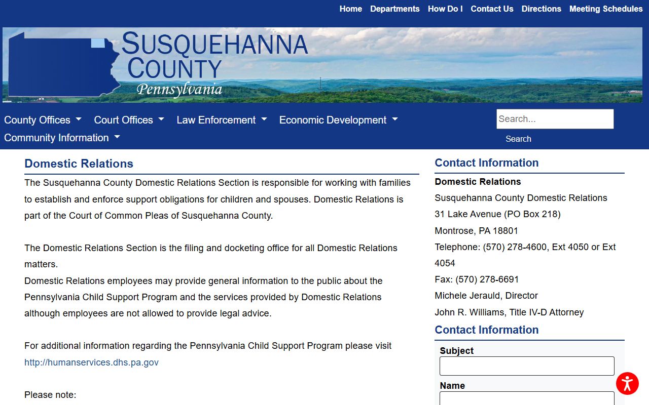 Susquehanna County court records Domestic Relations office