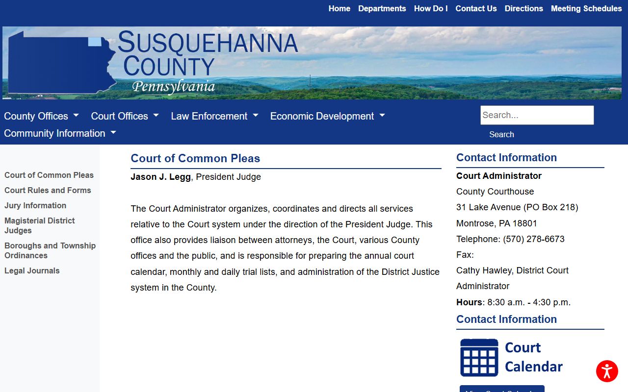 Susquehanna County Court of Common Pleas records page