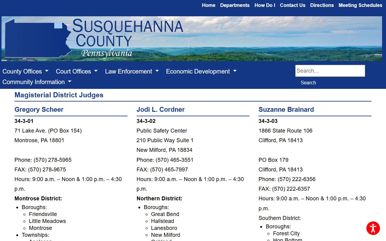 Susquehanna County court records Magisterial District Judges