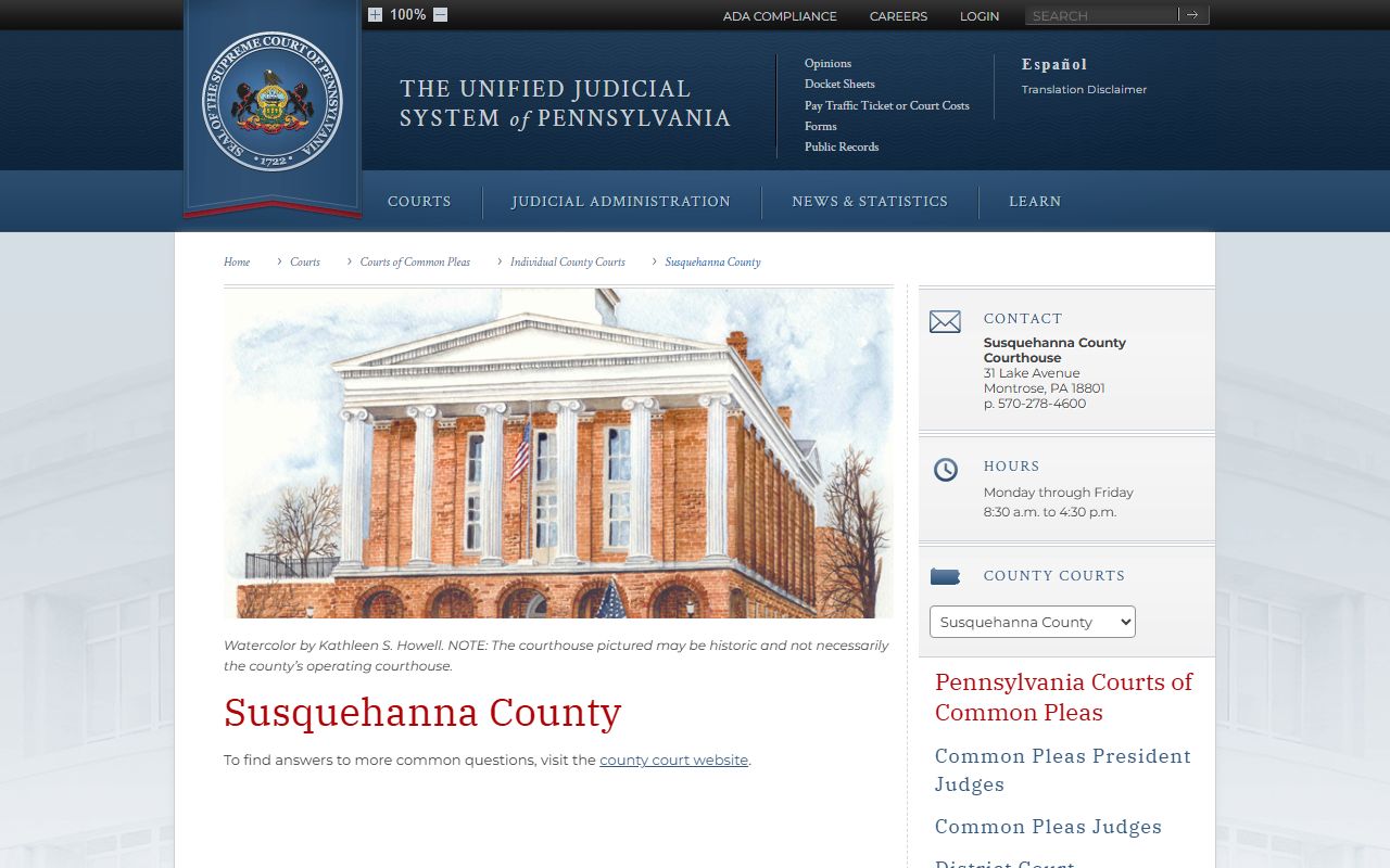 Susquehanna County court records Pennsylvania judiciary profile