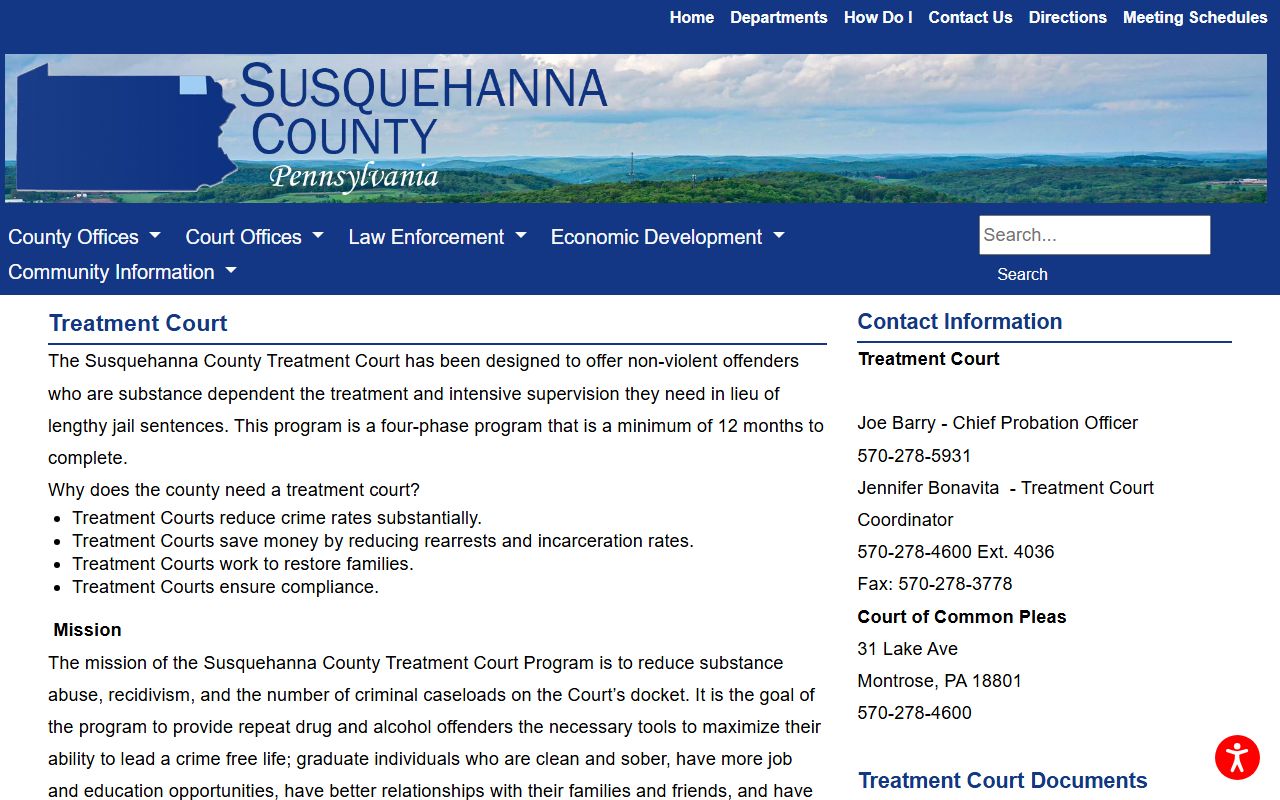 Susquehanna County court records Treatment Court program