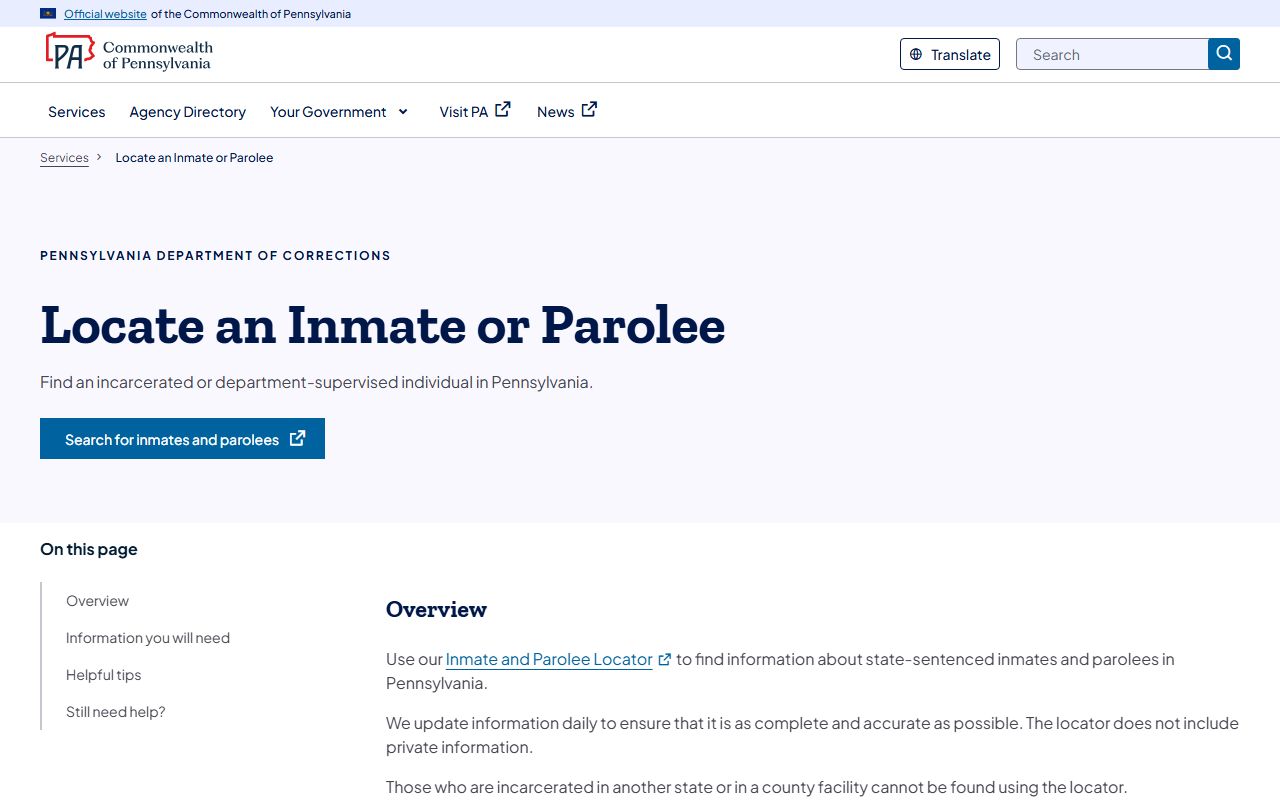 Susquehanna County inmate records PA DOC state custody locator