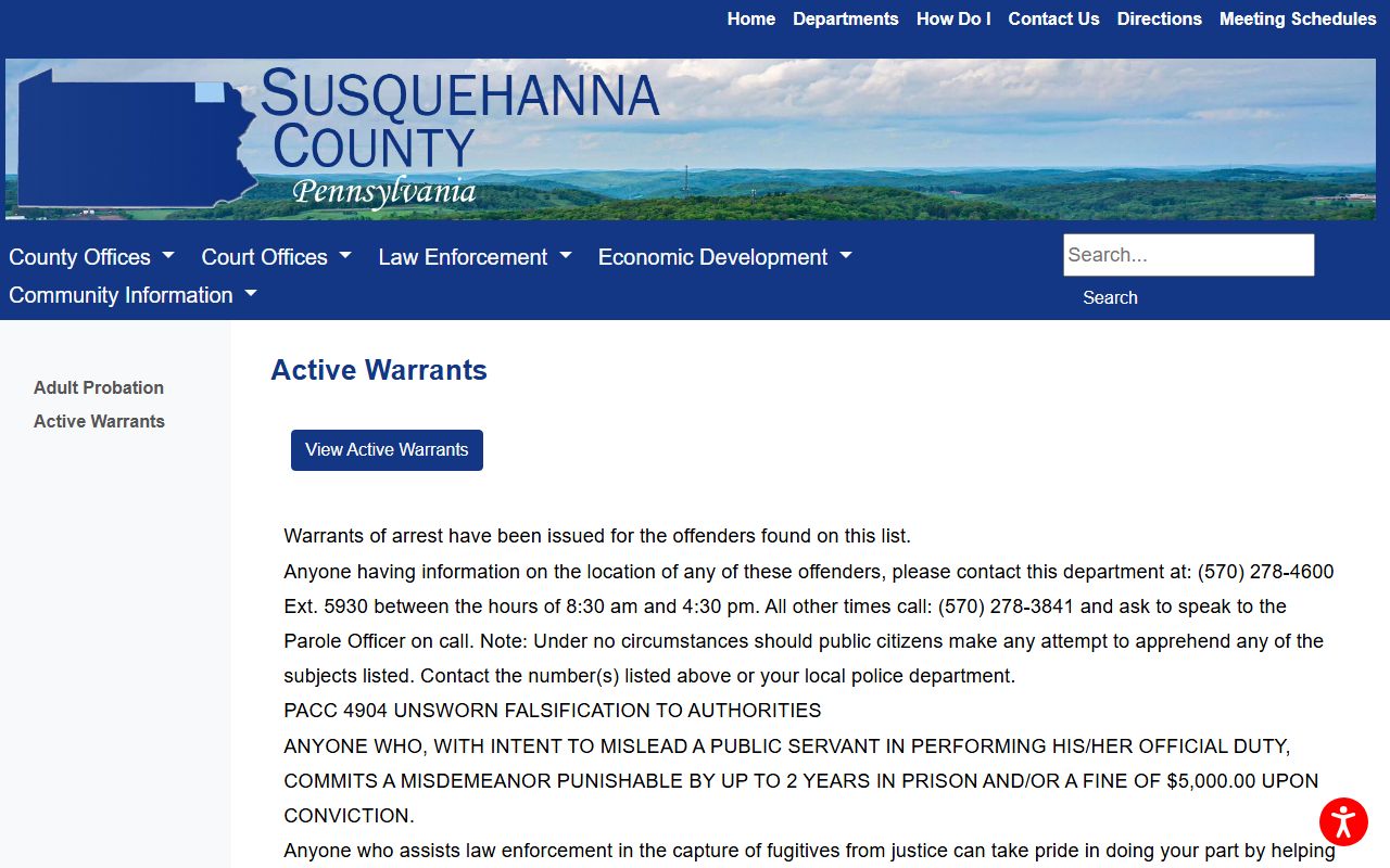 Susquehanna County warrant records active warrants list