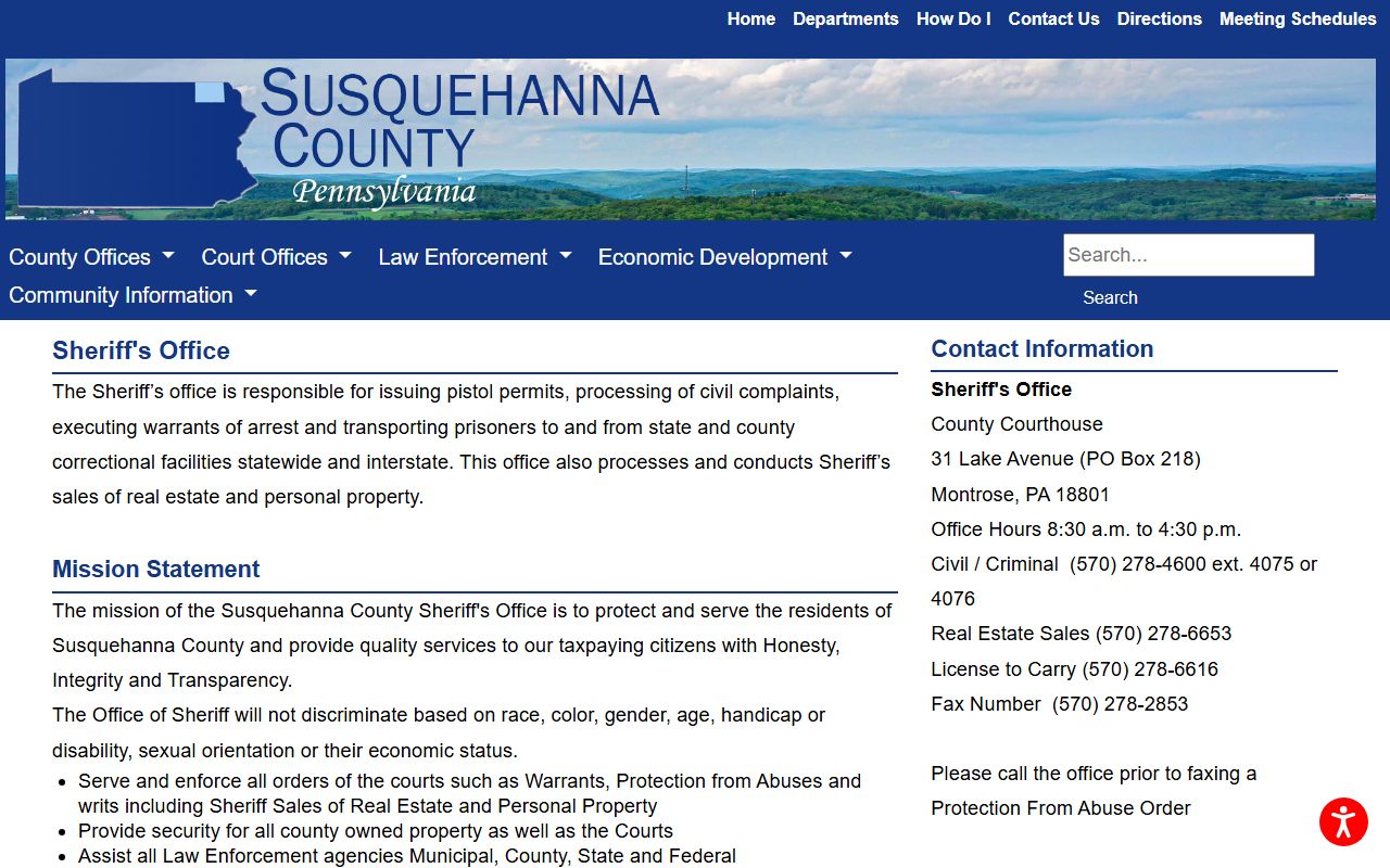 Susquehanna County warrant records sheriff public warrant portal